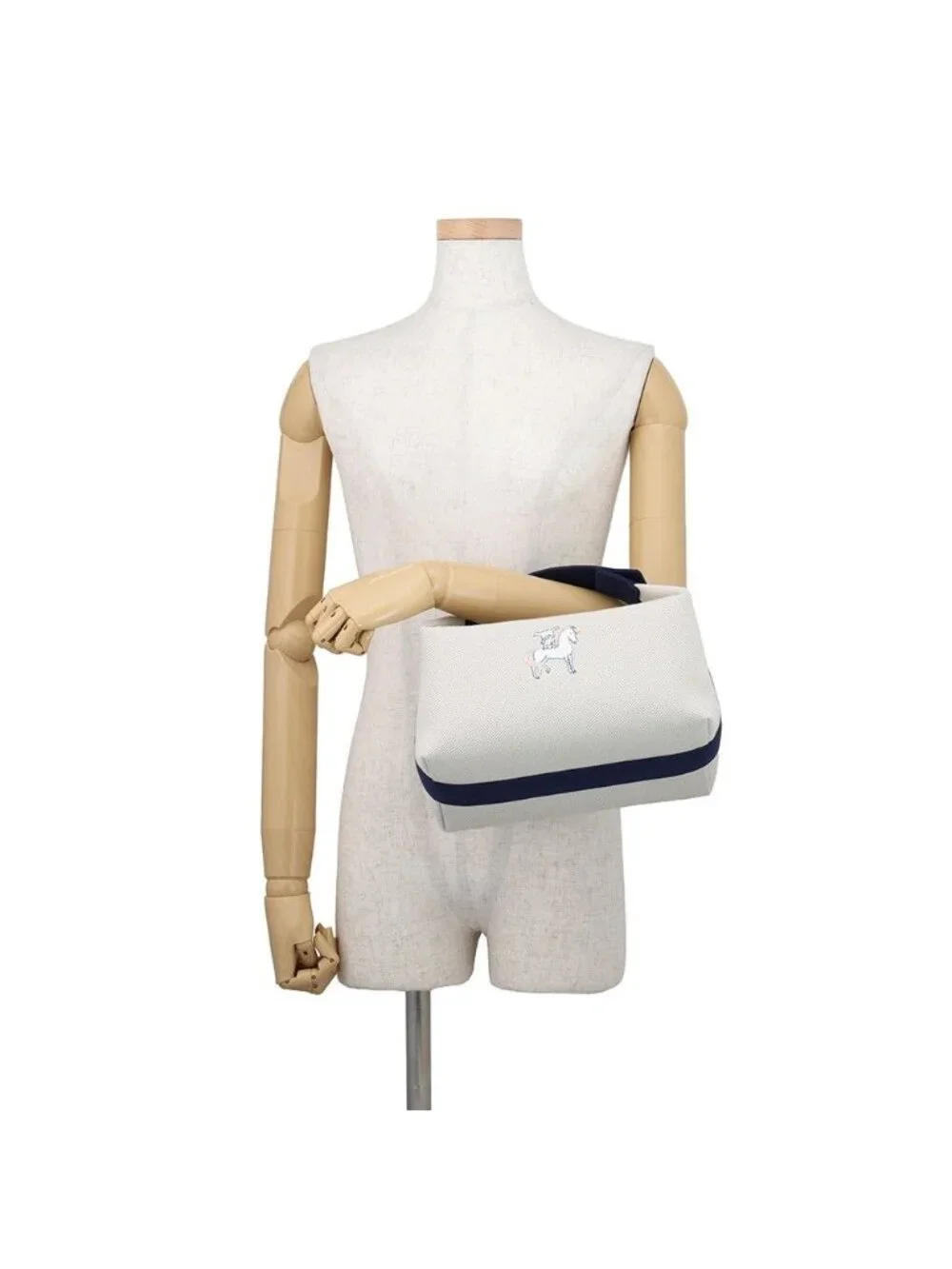 Hermes Handbag Bride-a-Brac GM Cabriolet Grispe le Silver Canvas Pouch
